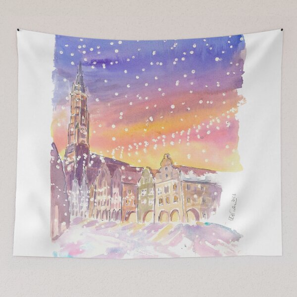 Item preview, Nightly Snowfall in Landshut with St Martin and Old Town designed and sold by artshop77.