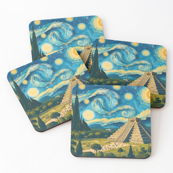 Artikelvorschau, Chichen Itza, Mexiko, Design im Stil von Vincent van Gogh Sternennacht entworfen und verkauft von CreativeSparkzz.