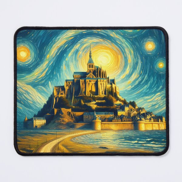 Item preview, Le Mont Saint-Michel, France, design in the style of Vincent van Gogh Starry Night designed and sold by CreativeSparkzz.