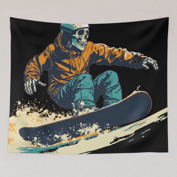 Item preview, Skeleton snowboarding with yellow jacket designed and sold by GediaPrints.