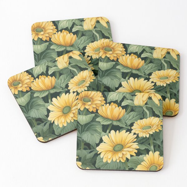 Item preview, Gerbera Tile 27: Radiating Sunshine Smiles in Green-Cladded Sunbeam Fields of Joy designed and sold by TheBrainArt.