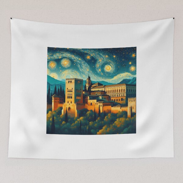 Item preview, Alhambra, Granada, Spain, design in the style of Vincent van Gogh Starry Night designed and sold by CreativeSparkzz.