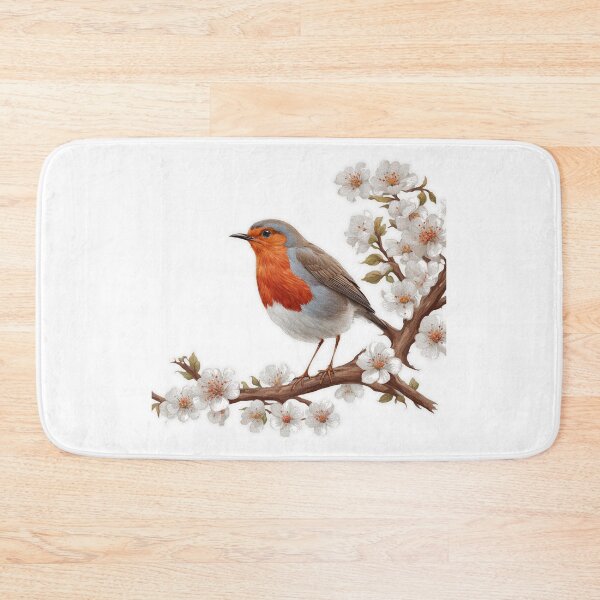 Item preview, robin on a tree branch flowers designed and sold by jnsmerchstore.