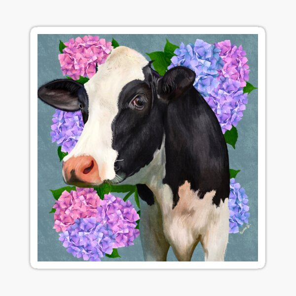 Vista previa del artículo con la obra «Holstein y hortensias», diseñado y vendido por Booneb.