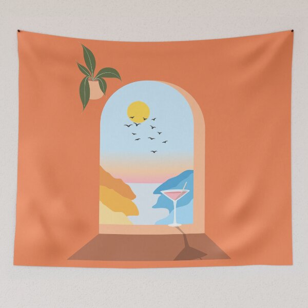 Item preview, Mediterranean window scene ocean sunset designed and sold by Chigurena.