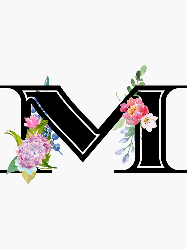 Watercolor Floral Script Monogram Letter M Sticker