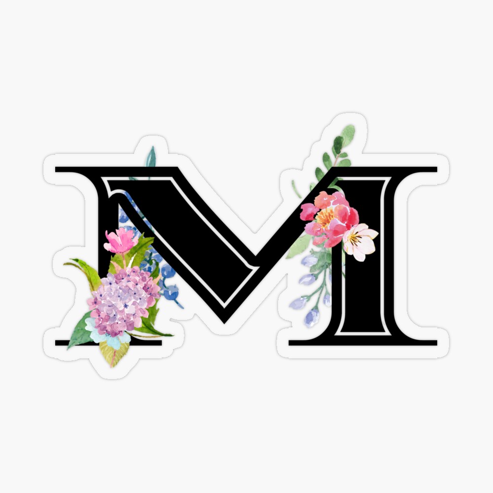 Monogram M Floral Sticker by Quaintrelle, Redbubble