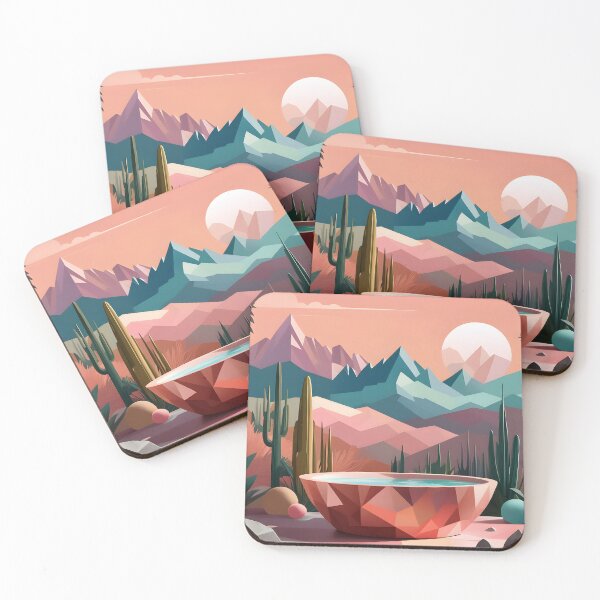 Item preview, Mid Mod, Retro Mountain Sunset Landscape, Peach, Cyan designed and sold by Prints and Lifestyle.
