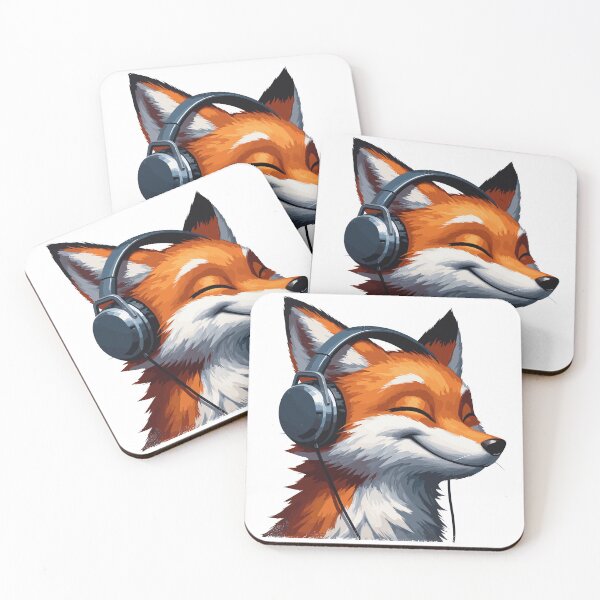 Item preview, Smiling musical fox wearing headphones designed and sold by TomFrontierArt.