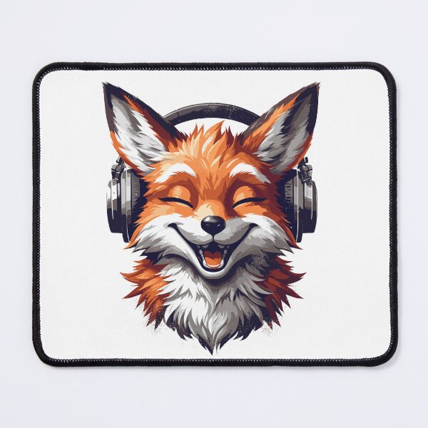 Item preview, Funny Smiling musical fox wearing headphones designed and sold by TomFrontierArt.