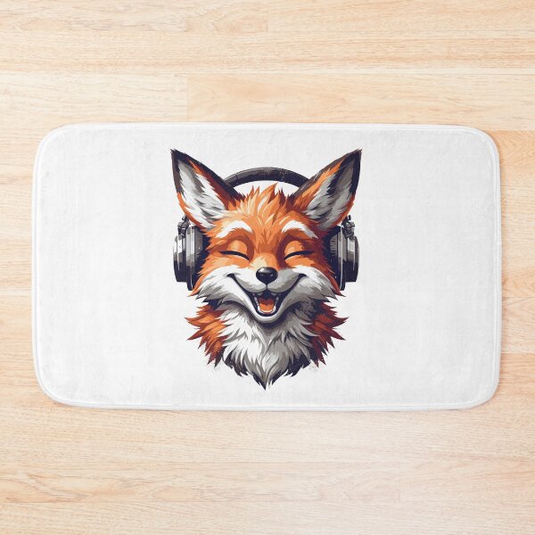 Item preview, Funny Smiling musical fox wearing headphones designed and sold by TomFrontierArt.
