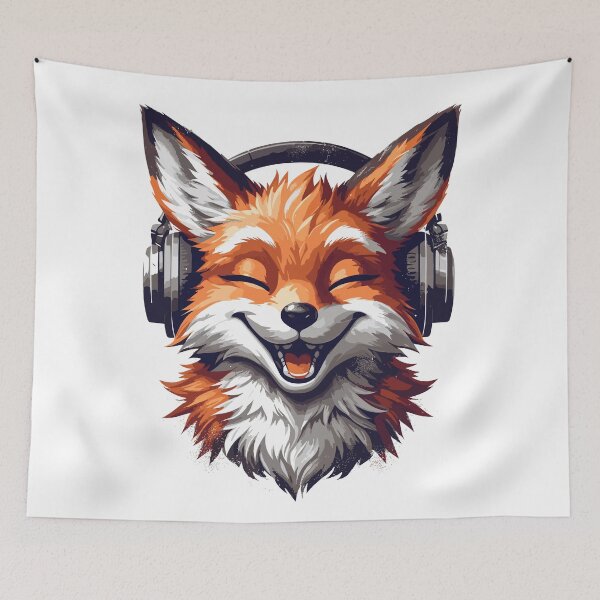 Item preview, Funny Smiling musical fox wearing headphones designed and sold by TomFrontierArt.