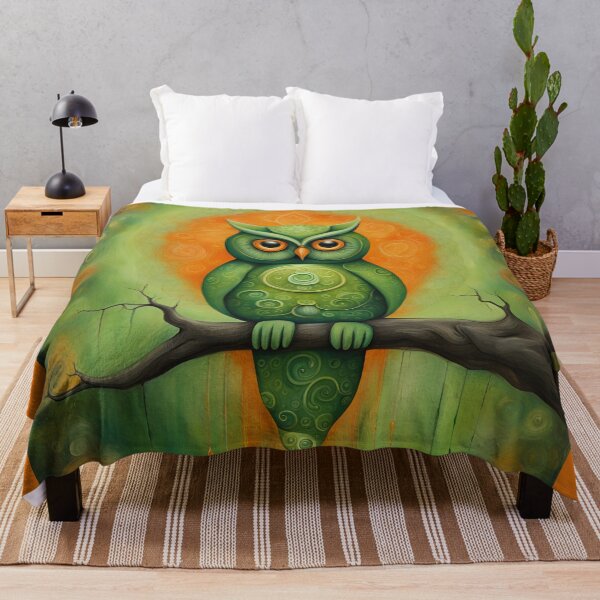 Item preview, Green Whimsical Owl Digital Painting designed and sold by SirenSeventyOne.