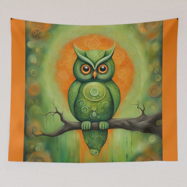 Item preview, Green Whimsical Owl Digital Painting designed and sold by SirenSeventyOne.