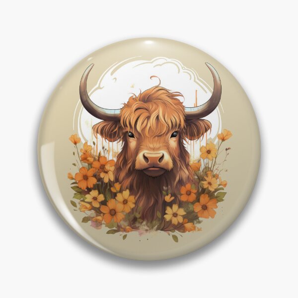 Item preview, Cute Boho Floral Highland Cow with Orange Flowers designed and sold by Gsallicat.