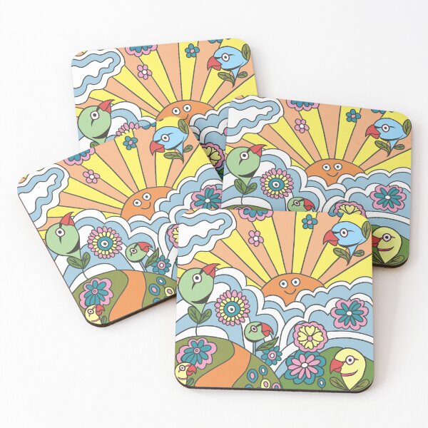 Item preview, Indian ringneck parrot flower power 70s style designed and sold by okamechan.