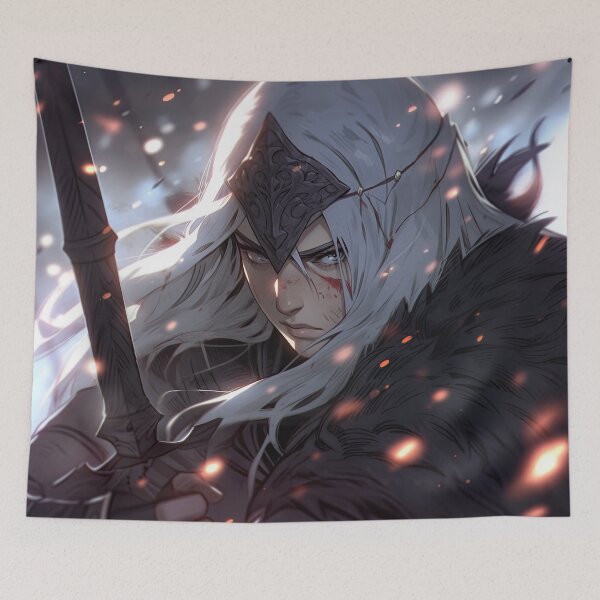 Item preview, Fantasy White Haired Elven Warrior Anime Girl designed and sold by bubblegoth.
