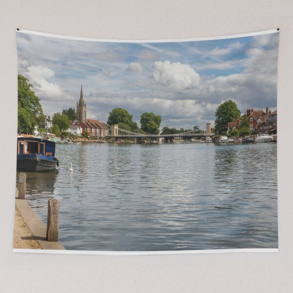 Item preview, Boats on the River Thames with church and bridge in the background, Marlow, Buckinghamshire, England designed and sold by Kevin Hellon.