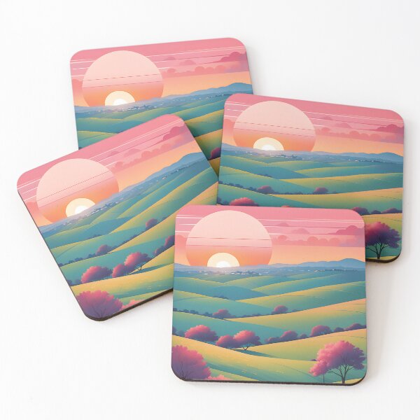 Item preview, Mid Mod, Retro Mountain Sunset Landscape, Pink, Green designed and sold by Prints and Lifestyle.
