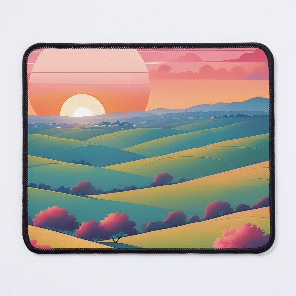 Item preview, Mid Mod, Retro Mountain Sunset Landscape, Pink, Green designed and sold by Prints and Lifestyle.