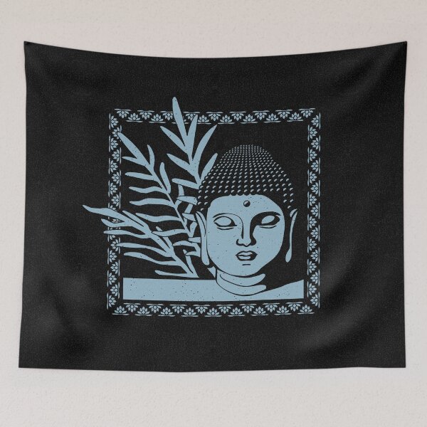 Item preview, Buddha Head Statue with Palm Fronds - Coal + Sky designed and sold by Irene Estelle.