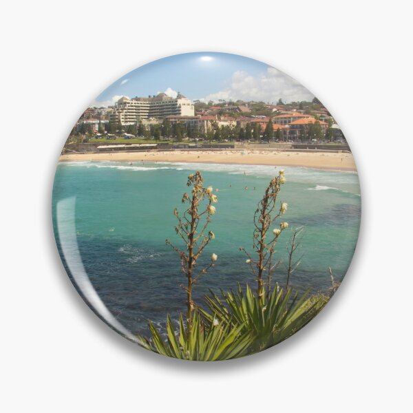 Item preview, Yucca flowers with people swimming in the sea and sunbathing on the beach, Coogee, Sydney, New South Wales, Australia designed and sold by Kevin Hellon.