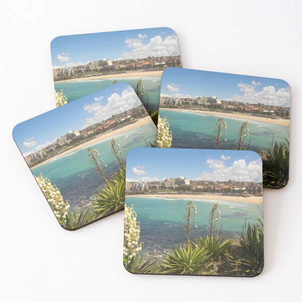 Item preview, Yucca flowers with people swimming in the sea and sunbathing on the beach, Coogee, Sydney, New South Wales, Australia designed and sold by Kevin Hellon.