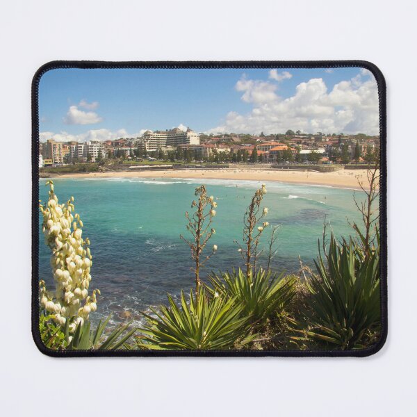 Item preview, Yucca flowers with people swimming in the sea and sunbathing on the beach, Coogee, Sydney, New South Wales, Australia designed and sold by Kevin Hellon.