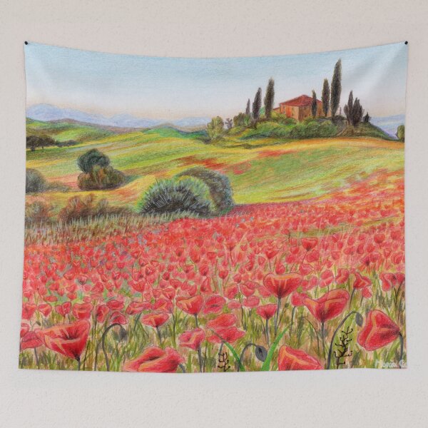Item preview, Toussaint Fields - Poppies And Vineyard Landscape  designed and sold by MariaCameliaArt.