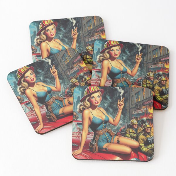 Item preview, Vintage Firefighter Pin Up designed and sold by PulpVintage.