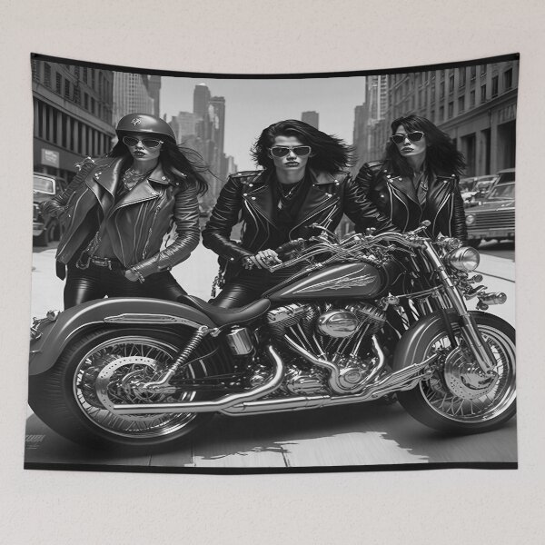 Item preview, Riders motorcyclists on the road black and white classic retro urban style designed and sold by Carlos Gudino.