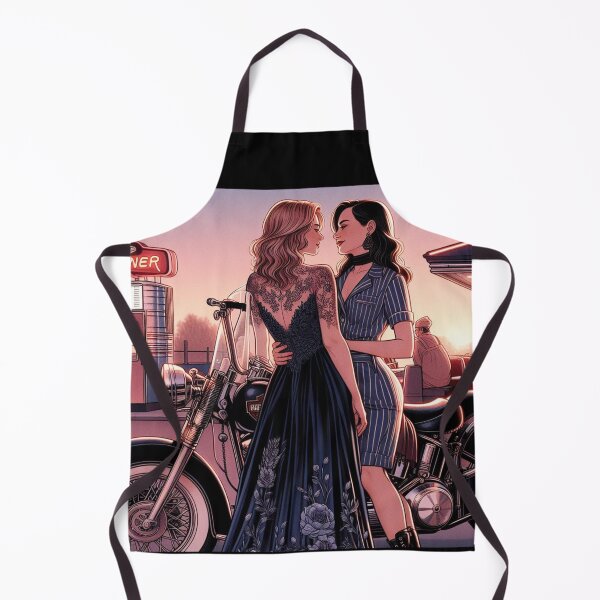 Item preview, Passionate Lesbian Couple on a Vintage Motorcycle Outside A Diner designed and sold by BoldandBiker.