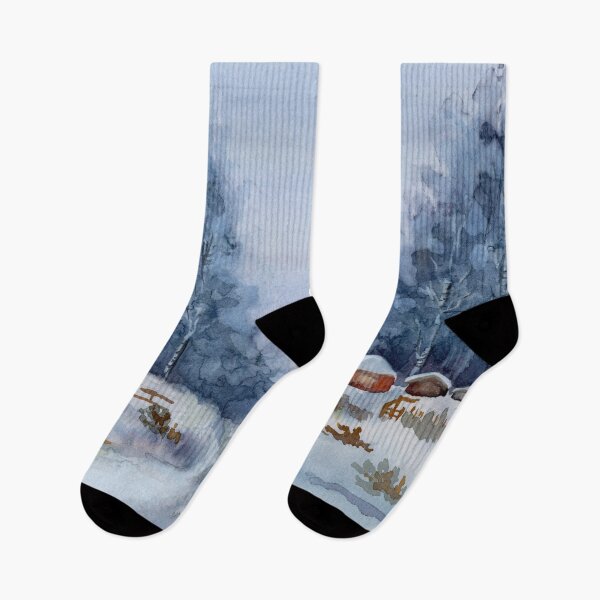 Item preview, Winter in White Orchard - snowy village landscape designed and sold by MariaCameliaArt.