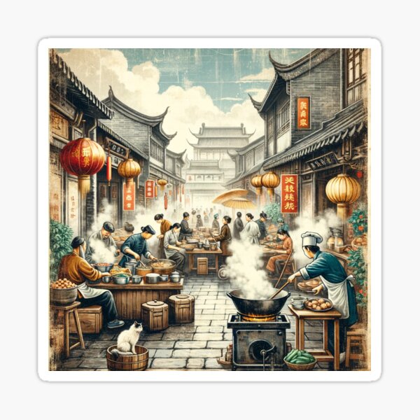 Item preview, Chinese Street Food Vintage Scene designed and sold by ArtfulMiller.