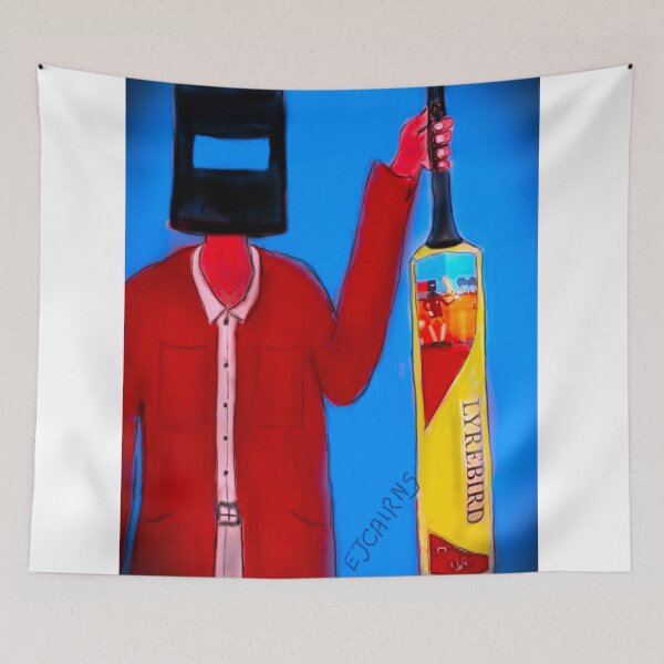 Item preview, Ned Kelly holding his lyrebird cricket bat designed and sold by EJCairns.