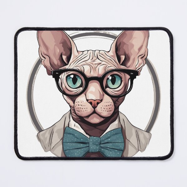 Item preview, Nerdy Sphynx Cat in Glasses and Bow Tie Art designed and sold by DarkHues.