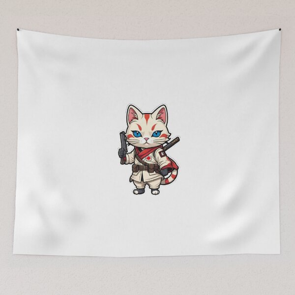 Item preview, Cute Cream cat assassin samurai Japan designed and sold by KorArtStudio.