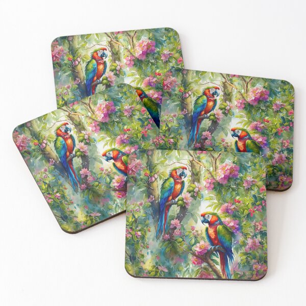 Item preview, Two beautiful parrots with beautiful botanical and flowers in back designed and sold by creativekrish.