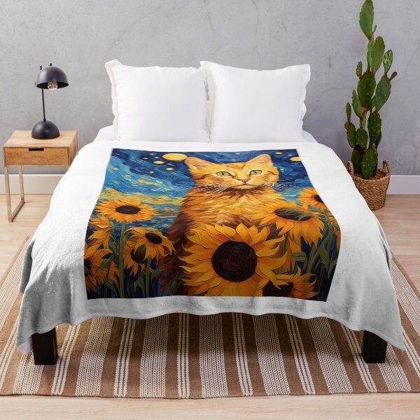 Item preview, Whiskered Sunflowers: A Playful Feline amidst Van Gogh's Garden designed and sold by Silver Medal.