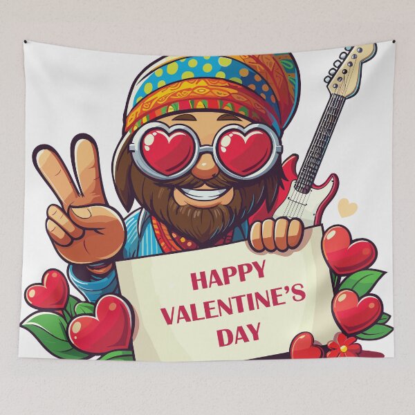Aperçu de l'œuvre Le personnage hippie répand l’amour le jour de la Saint-Valentin. créée et vendue par 271Studio.