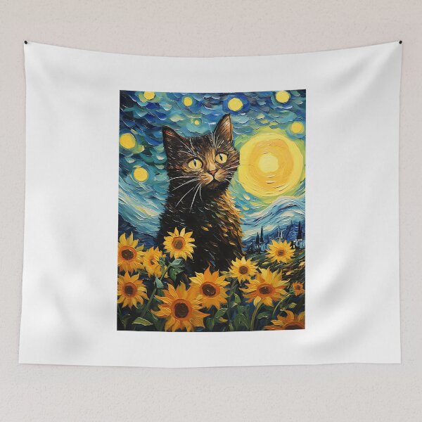 Item preview, Floral Felines & Artful Echoes: Celebrating Van Gogh's Sunflower Tapestry designed and sold by Silver Medal.