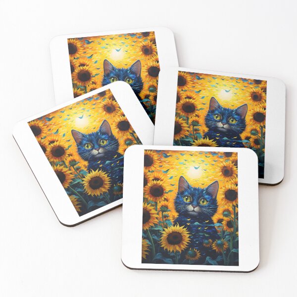 Item preview, Whimsical Whiskers Amid Sunflower Dreams: Feline Fantasies in a Van Gogh World designed and sold by Silver Medal.