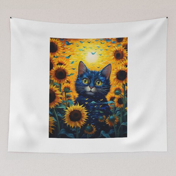 Item preview, Whimsical Whiskers Amid Sunflower Dreams: Feline Fantasies in a Van Gogh World designed and sold by Silver Medal.