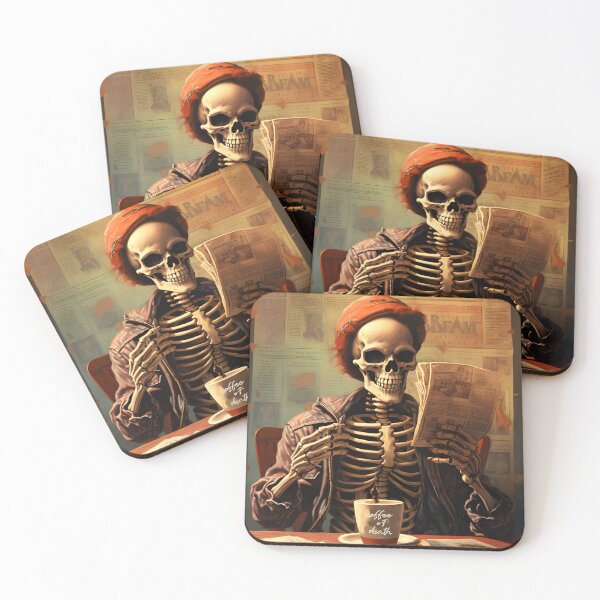 Item preview, Skeleton Morning Coffee Ritual Art designed and sold by inkArtistryfine.