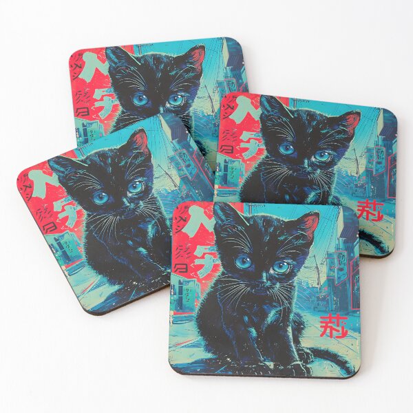 Item preview, Urban Neon Black Kitten Art designed and sold by inkArtistryfine.