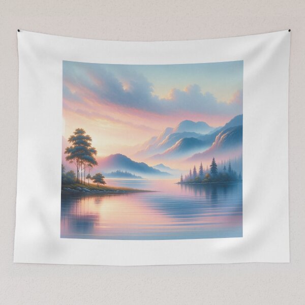 Artikelvorschau, Sonnenaufgang Serenity Lakeside Ruhe im Pastell entworfen und verkauft von BestArtByArvind.