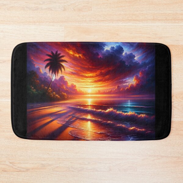 Item preview, Sunset Serenity Dramatic Seascape with Palm Silhouette designed and sold by BestArtByArvind.