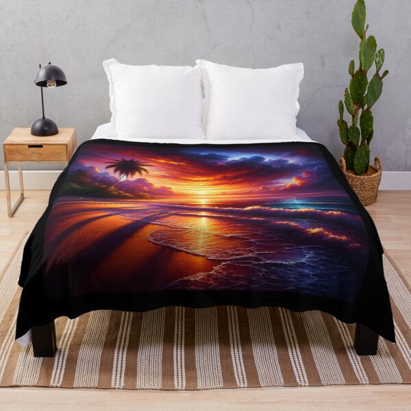 Item preview, Sunset Serenity Dramatic Seascape with Palm Silhouette designed and sold by BestArtByArvind.