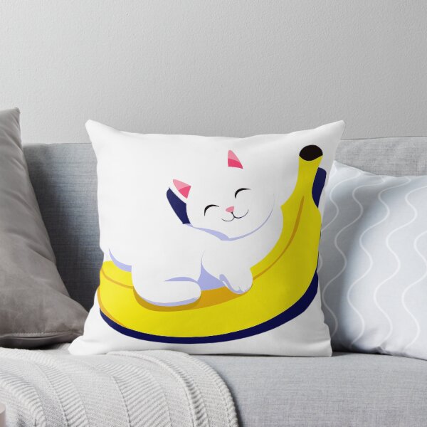 Item preview, A white cat is sleeping on a yellow banana. designed and sold by youme63.