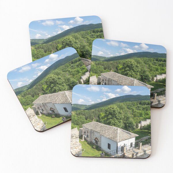Item preview, Monastery Church Crenelated Walls and Rhodope Mountains Foothills Vista designed and sold by Georgia Mizuleva.
